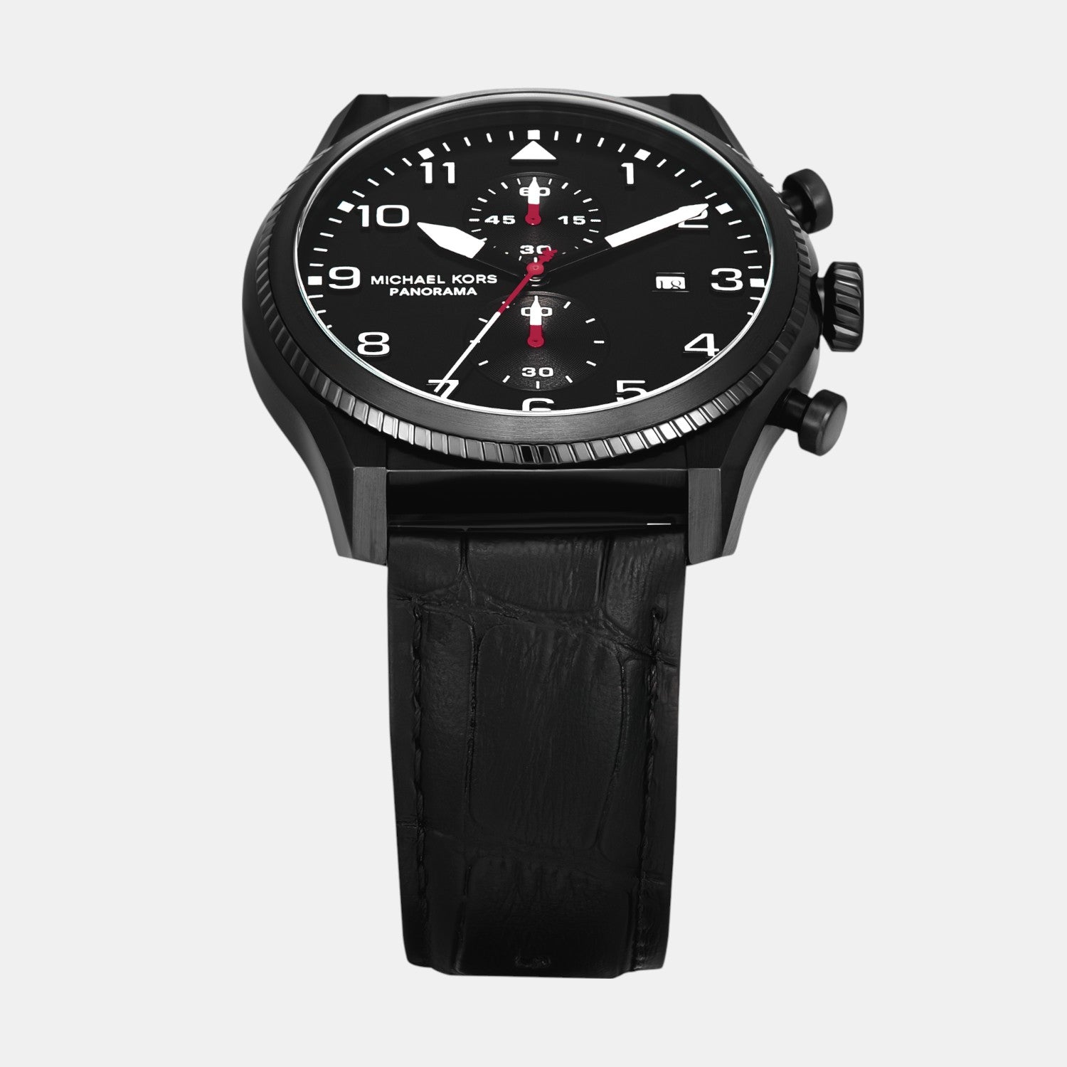 Panorama Men Quartz Black Dial Chronograph Leather Watch MK9201