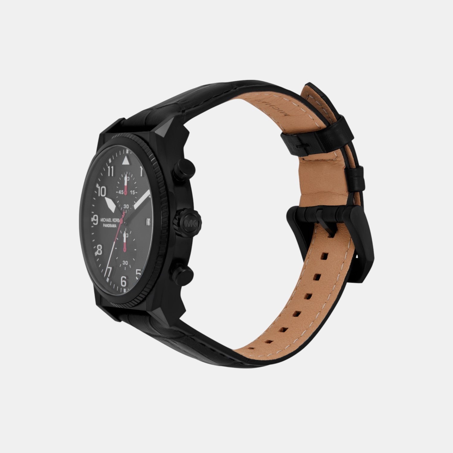 Panorama Men Quartz Black Dial Chronograph Leather Watch MK9201