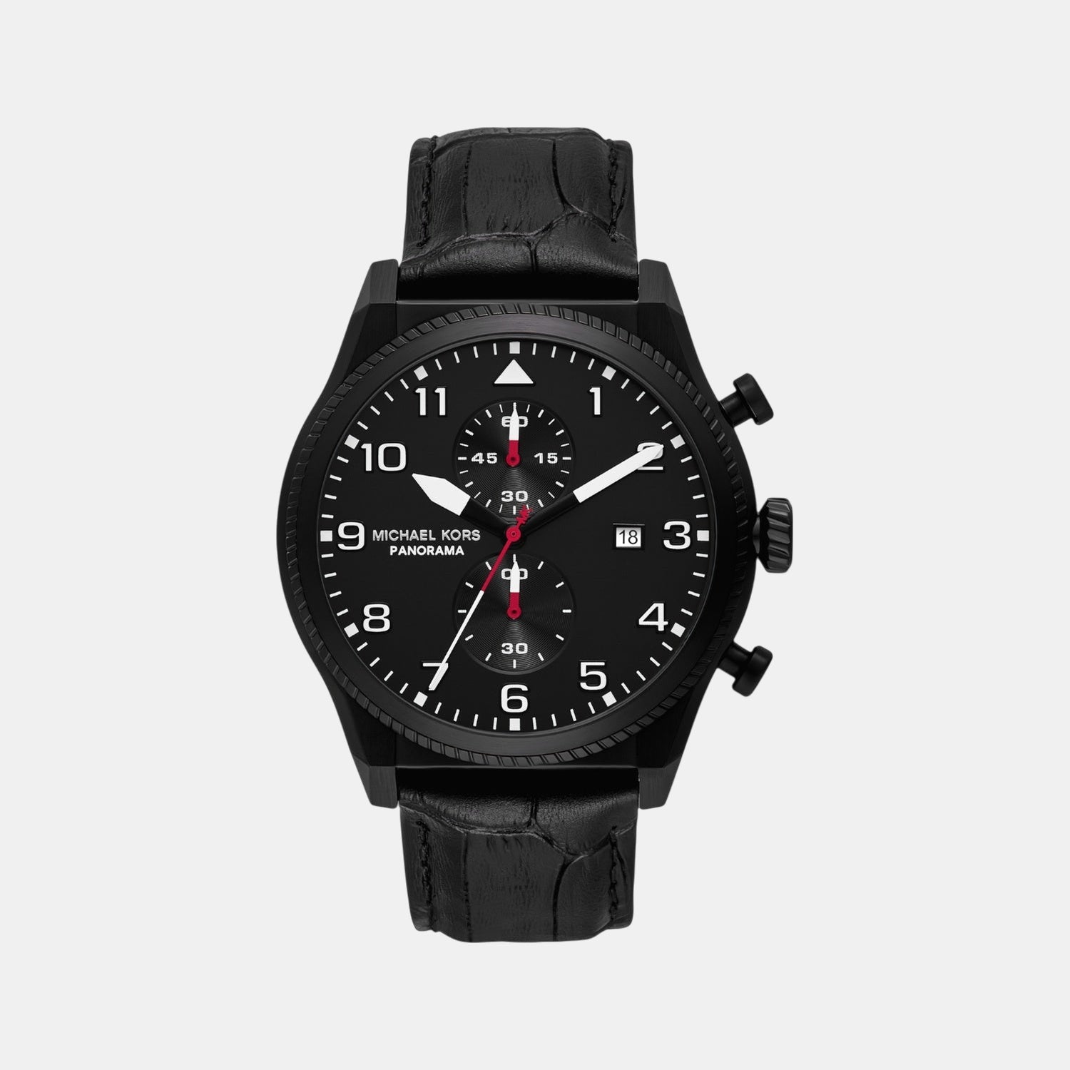 Panorama Men Quartz Black Dial Chronograph Leather Watch MK9201