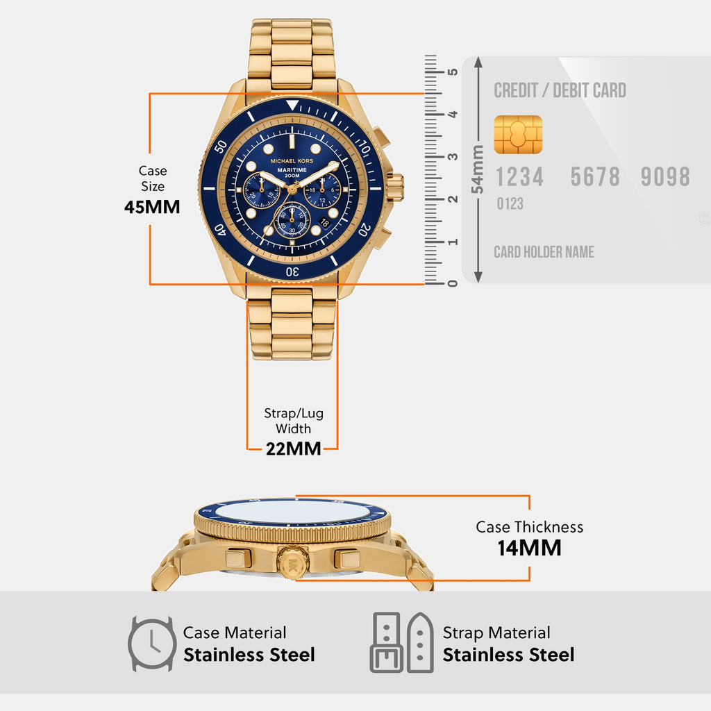 Maritime Men Quartz Blue Dial Chronograph Stainless Steel Watch MK9202