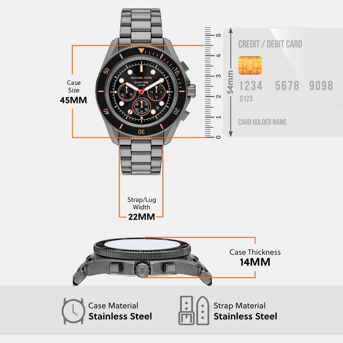 Maritime Men Quartz Black Dial Chronograph Stainless Steel Watch MK9204