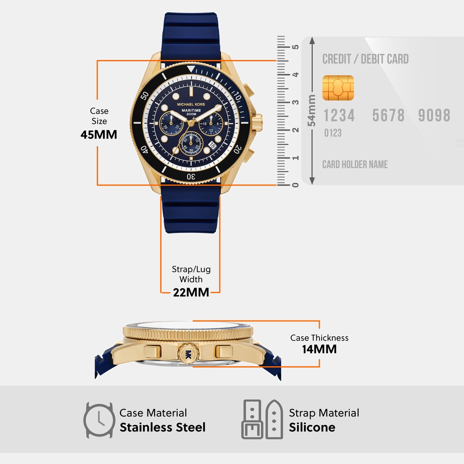 Maritime Men Quartz Blue Dial Chronograph Silicone Watch MK9205