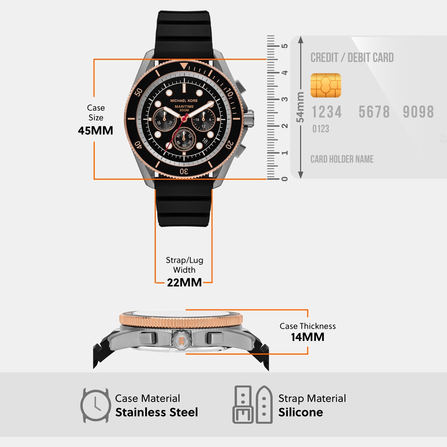 Maritime Men Quartz Black Dial Chronograph Silicone Watch MK9206