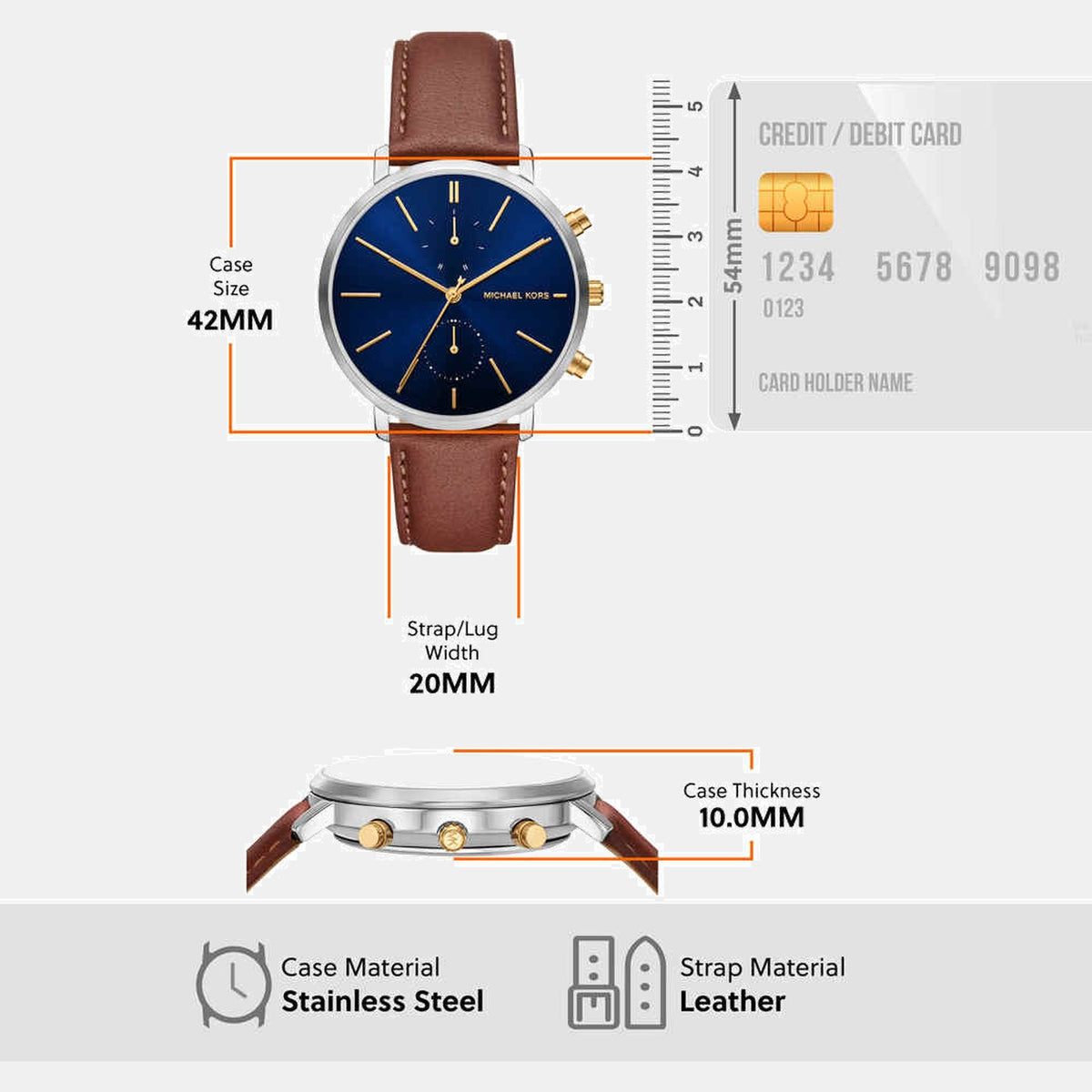 Blake Men Quartz Blue Dial Chronograph Leather Watch MK9209