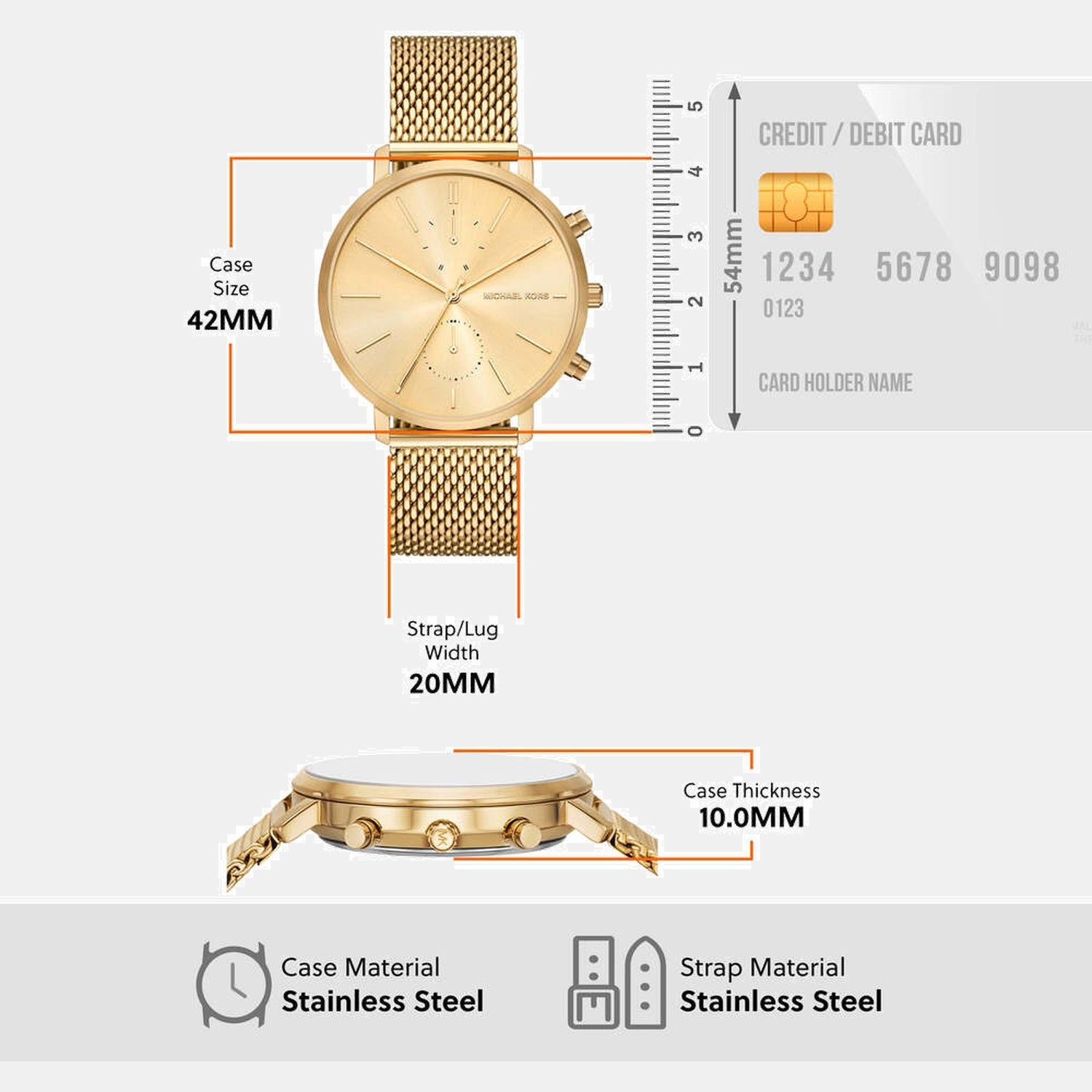 Blake Men Quartz Gold Dial Chronograph Stainless Steel Watch MK9210