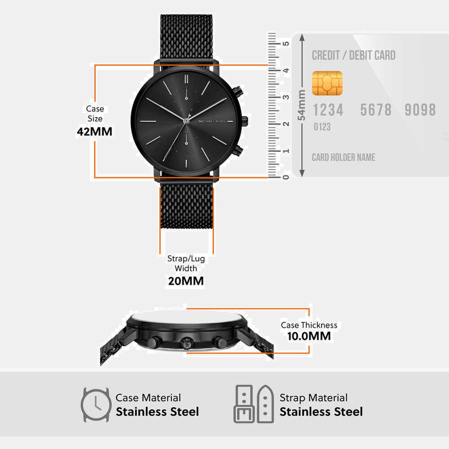 Blake Men Quartz Black Dial Chronograph Stainless Steel Watch MK9211