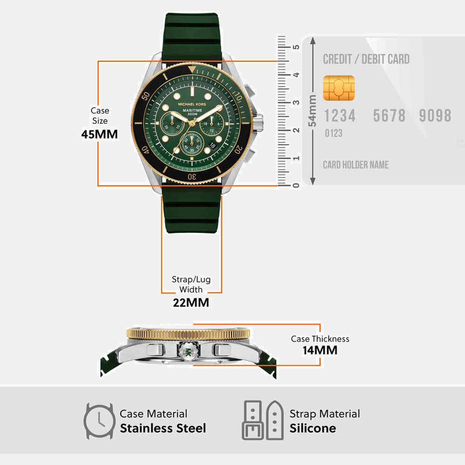 Maritime Men Quartz Black Dial Chronograph Silicone Watch MK9214