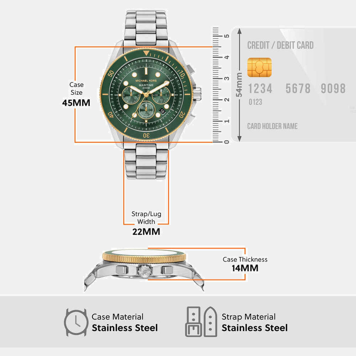 Maritime Men Quartz Green Dial Chronograph Stainless Steel Watch MK9215