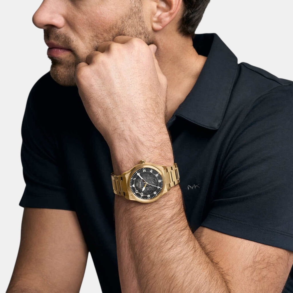 Panorama Men Automatic Black Dial Analog Stainless Steel Watch MK9218