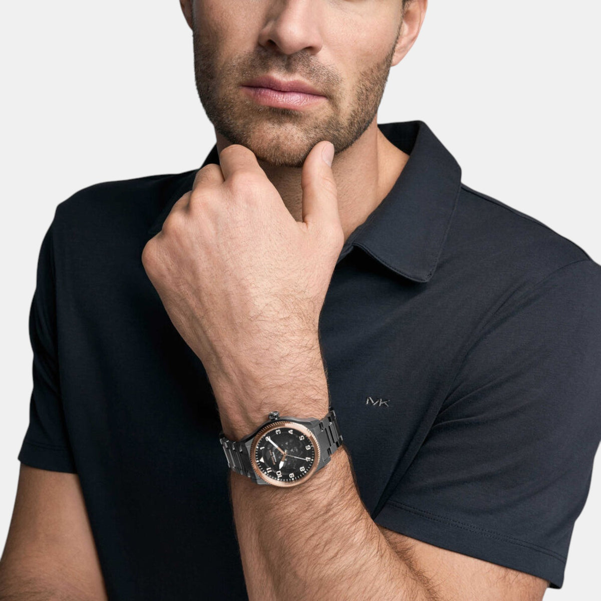 Panorama Men Automatic Black Dial Analog Stainless Steel Watch MK9219