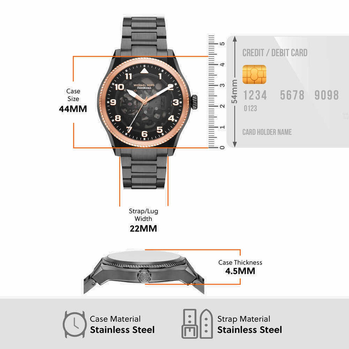 Panorama Men Automatic Black Dial Analog Stainless Steel Watch MK9219