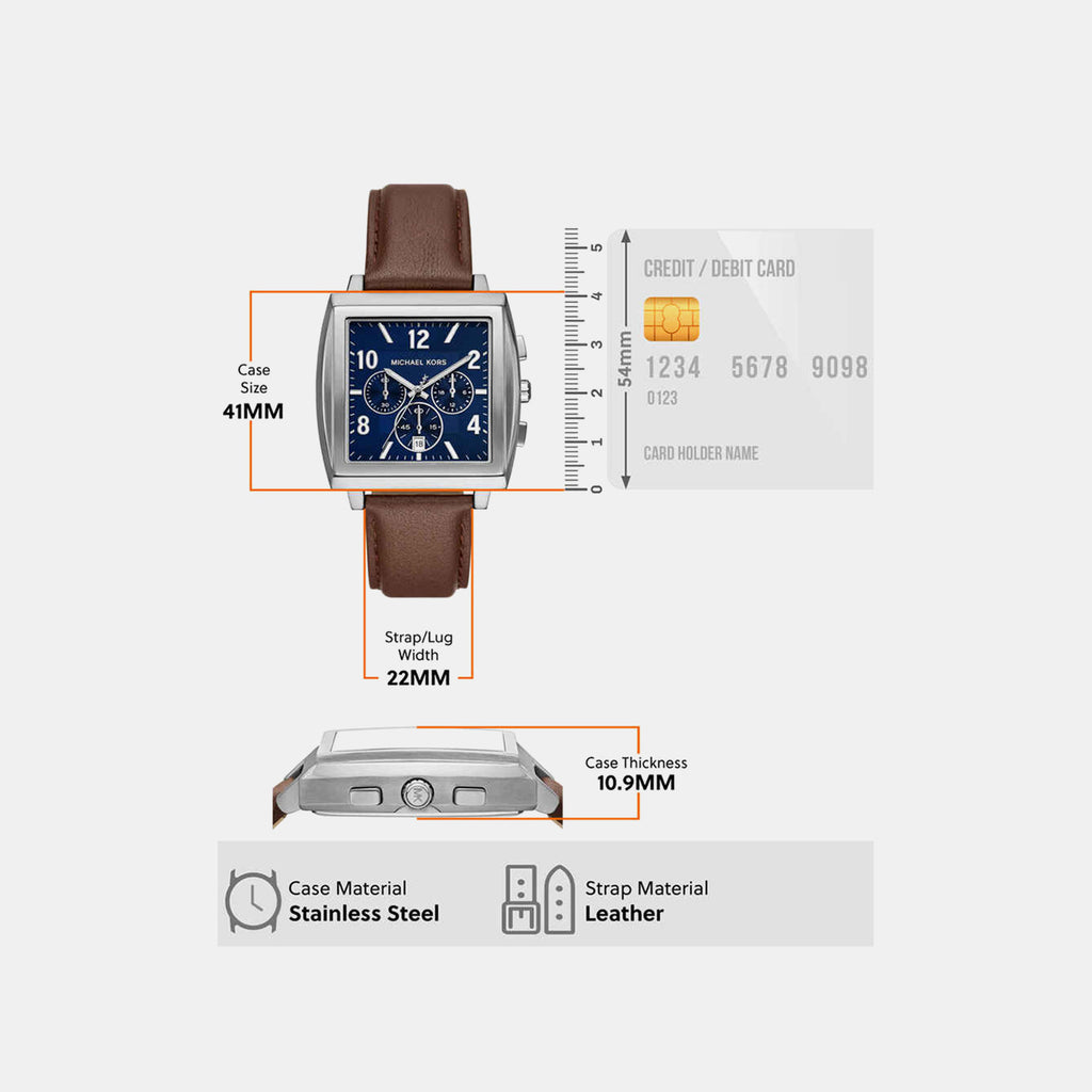 Rhys Men Quartz Blue Dial Chronograph Leather Watch MK9231