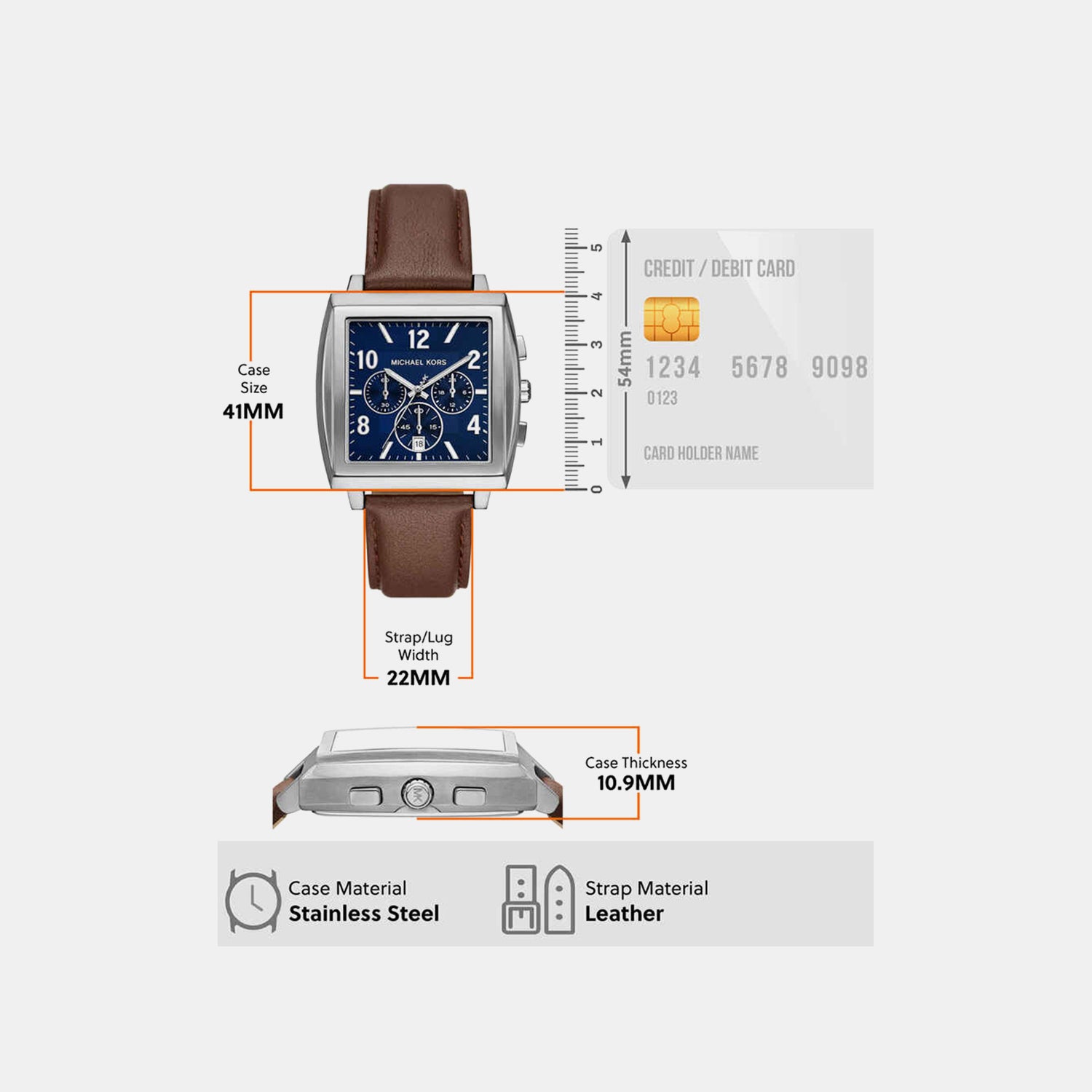 Rhys Men Quartz Blue Dial Chronograph Leather Watch MK9231