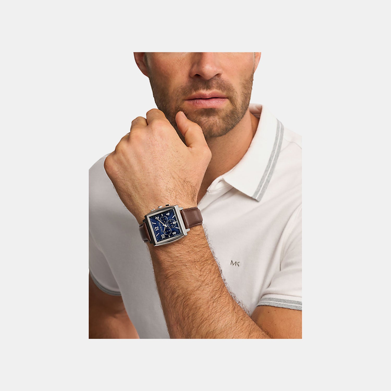 Rhys Men Quartz Blue Dial Chronograph Leather Watch MK9231