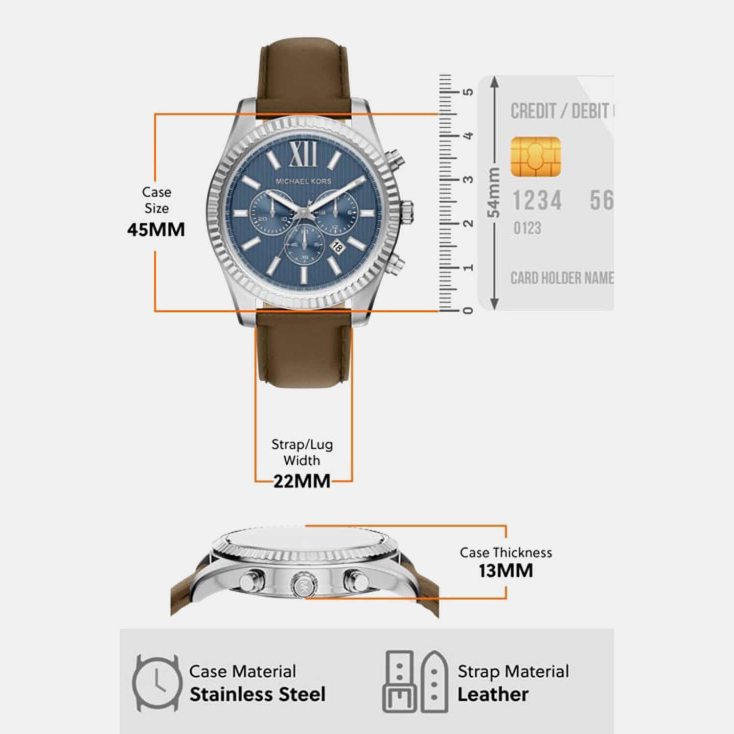 Lexington Men Quartz Blue Dial Chronograph Leather Watch MK9258