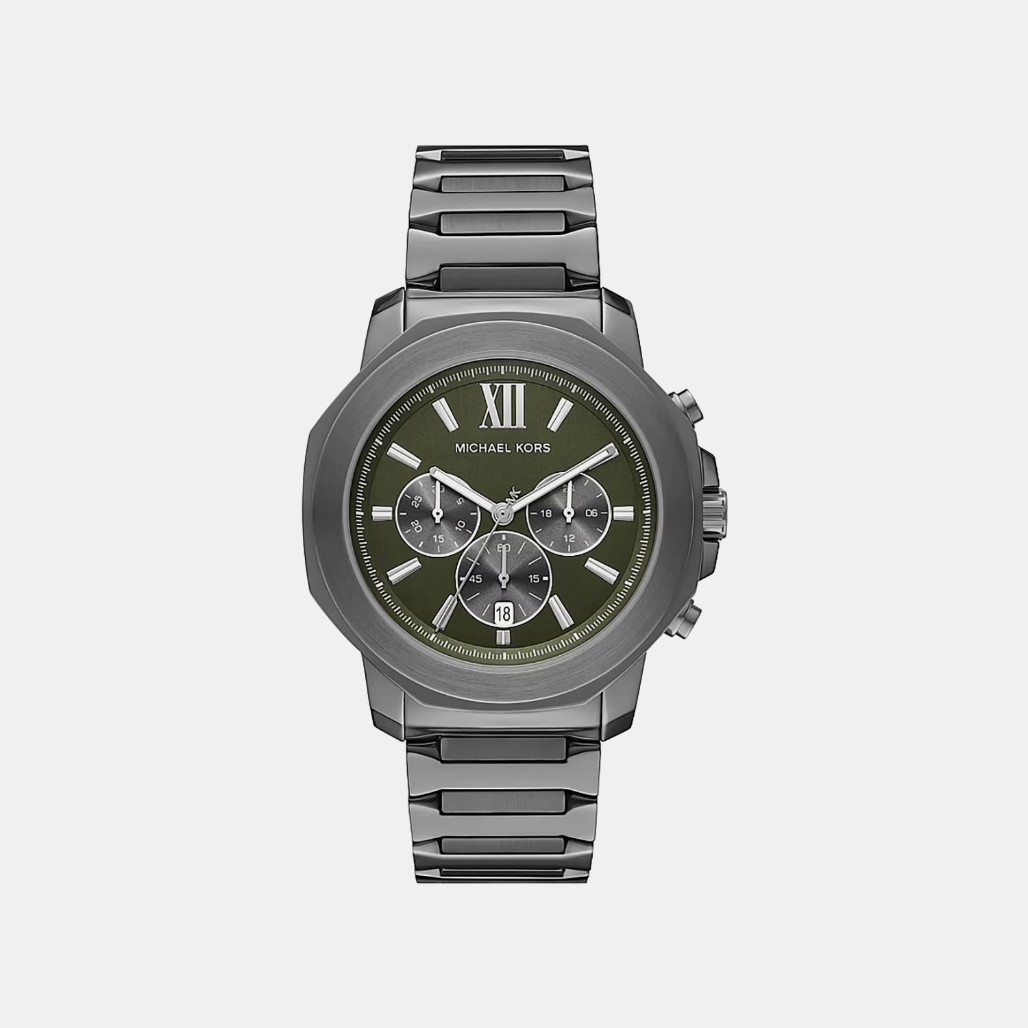 Oversized Prescott Men Quartz Grey Dial Chronograph Stainless Steel Watch MK9259