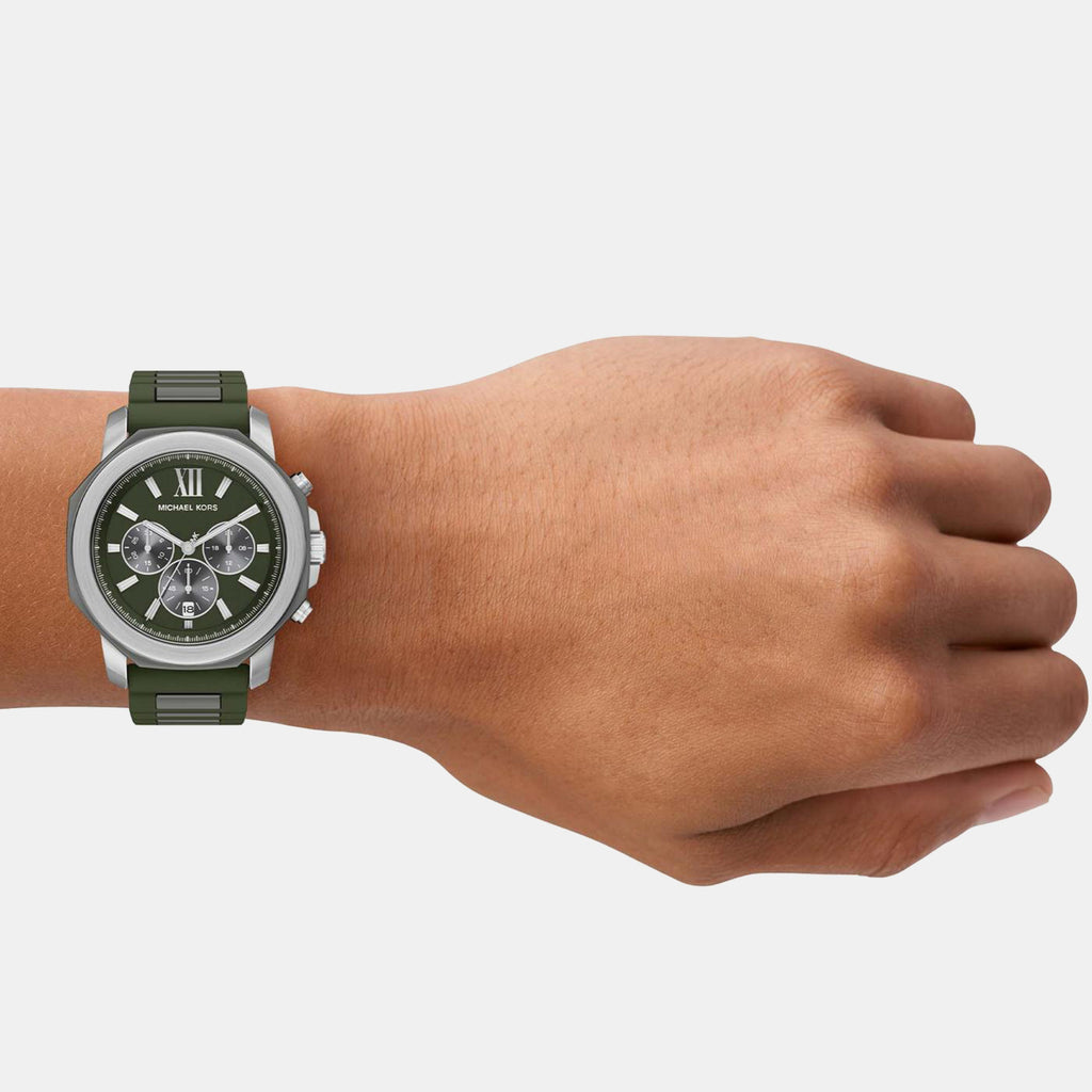 Prescott Men Quartz Green Dial Chronograph Silicone Watch MK9263
