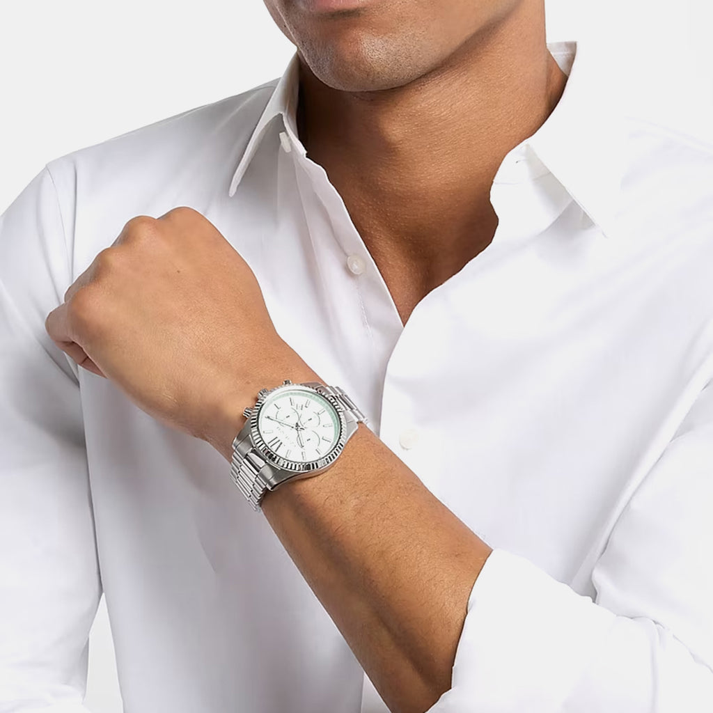 Oversized Lexington Men Quartz Blue Dial Chronograph Stainless Steel Watch MK9264
