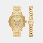 Oversized Billie Men Quartz Gold Dial Chronograph Stainless Steel Watch MK9270SET