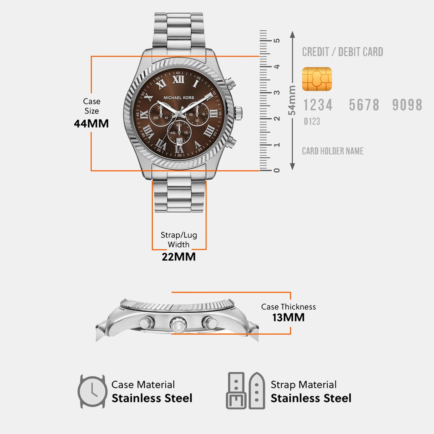 Lexington Men Quartz Brown Dial Chronograph Stainless Steel Watch MK9278