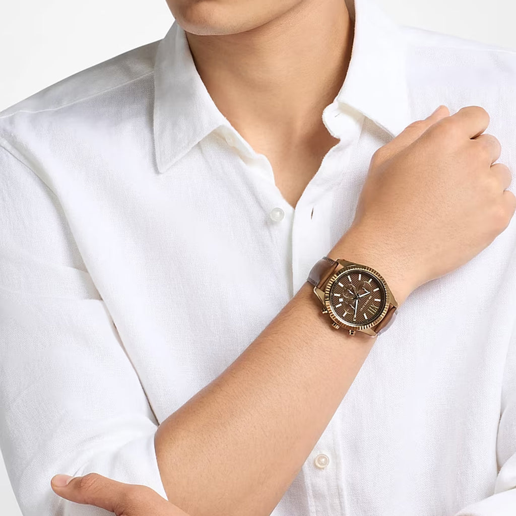Lexington Men Quartz Brown Dial Chronograph Leather Watch MK9286