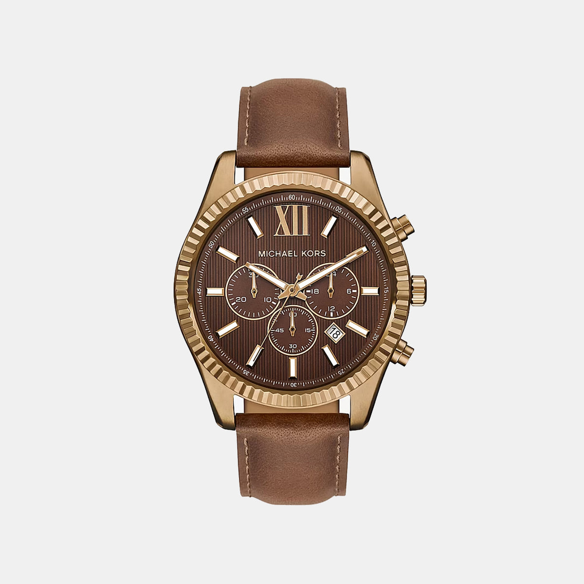 Lexington Men Quartz Brown Dial Chronograph Leather Watch MK9286