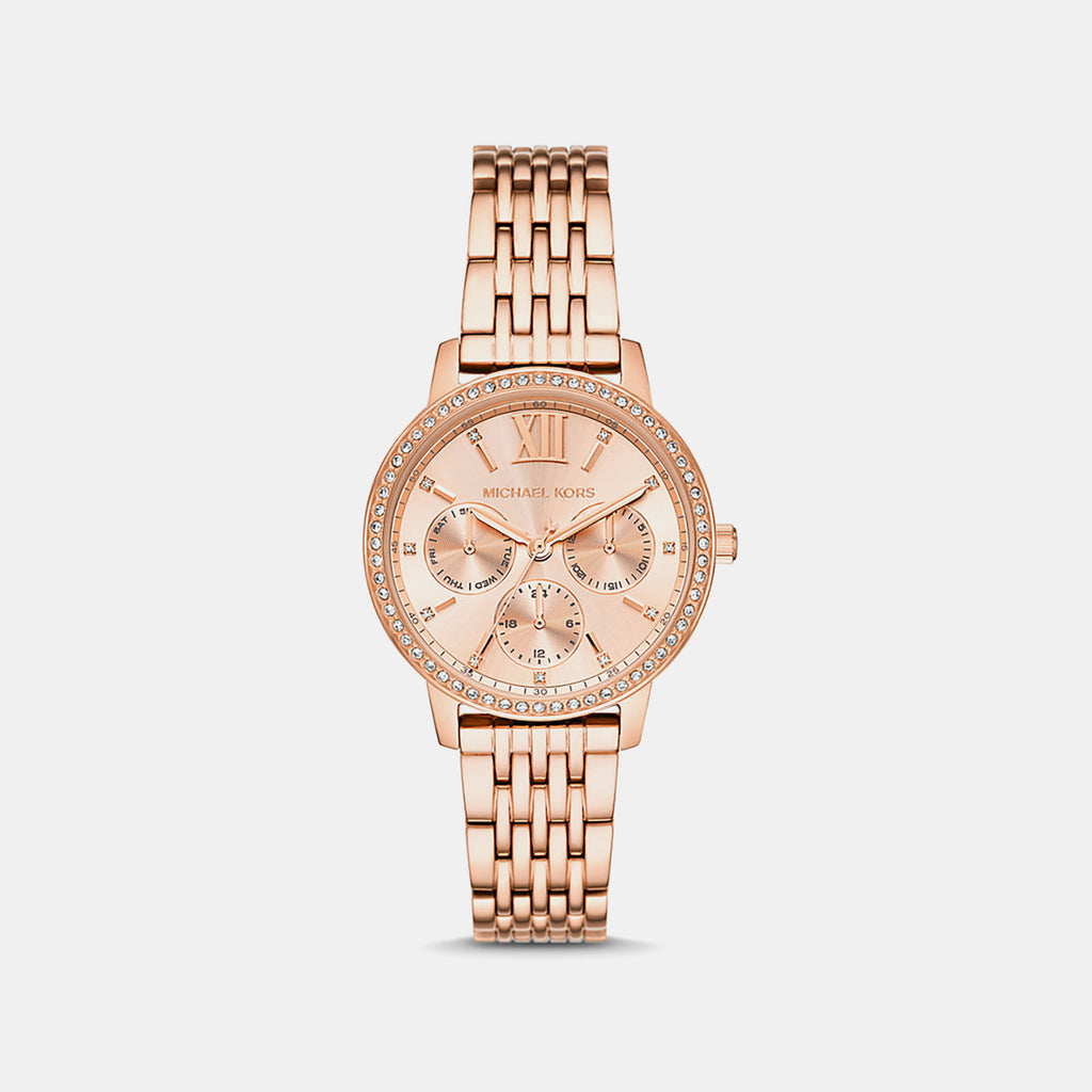 Women Quartz Rose Gold Dial Multi-Function Stainless Steel Watch MKO1081