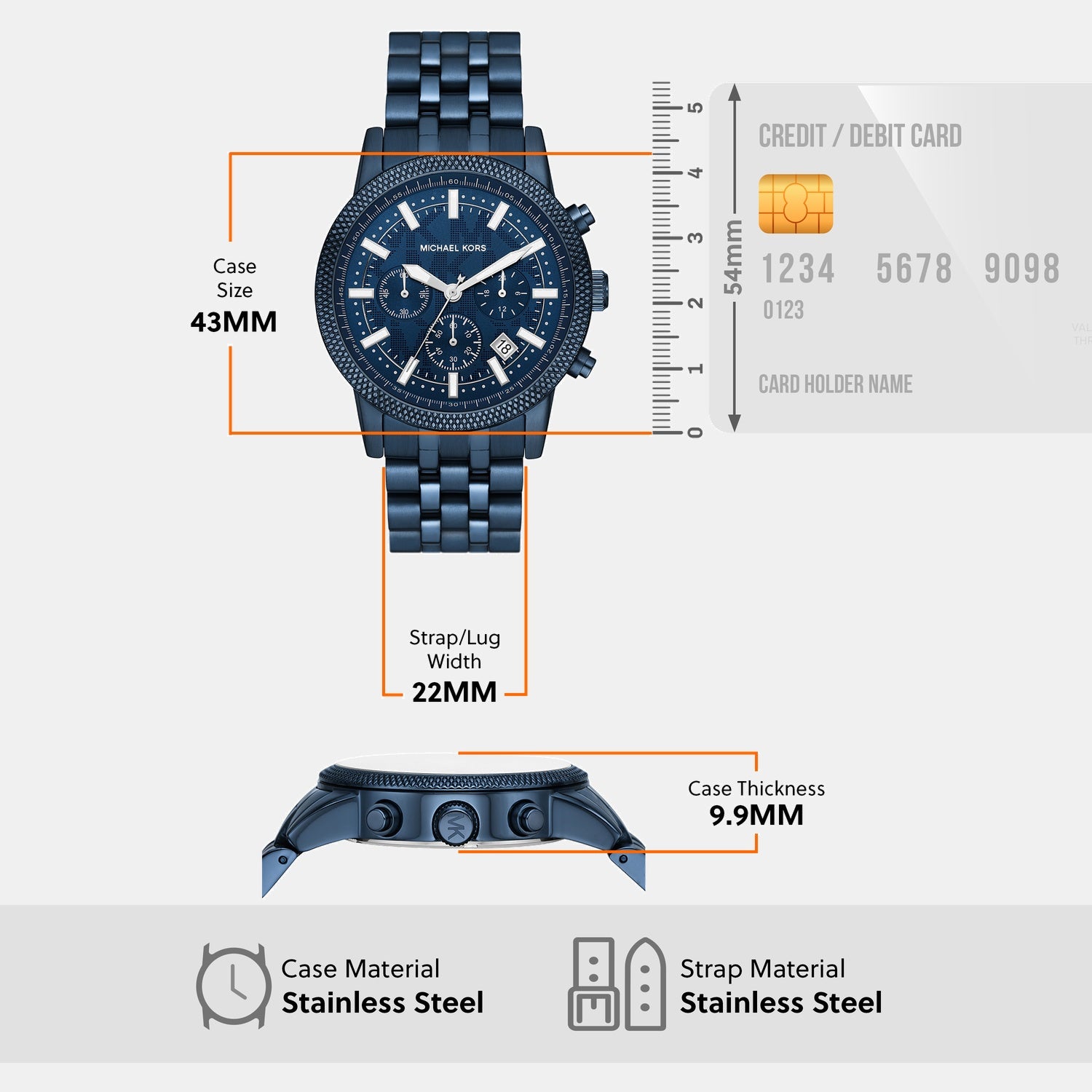 Hutton Men Quartz Blue Dial Chronograph Stainless Steel Watch MKO1165