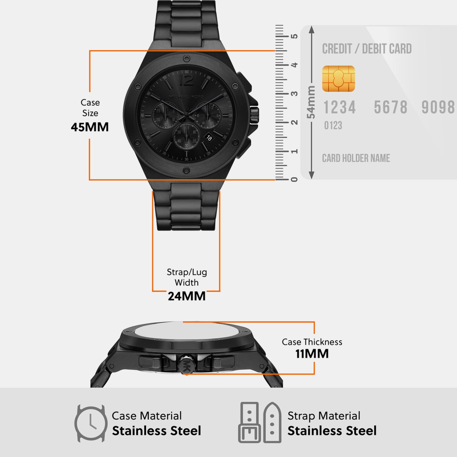 Men Quartz Black Dial Chronograph Stainless Steel Watch MKO1234