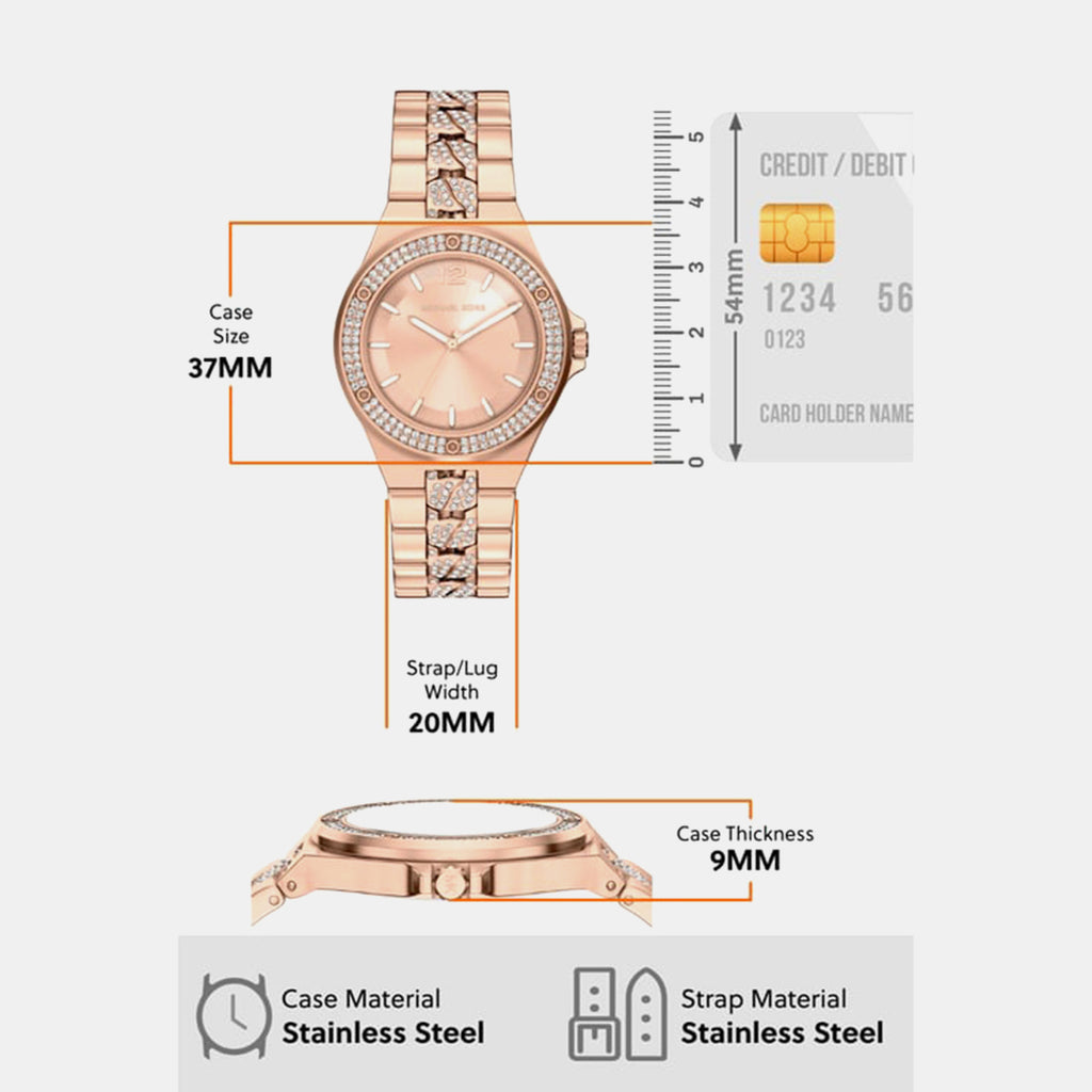 Lennox Women Quartz Rose Gold Dial Analog Stainless Steel Watch MKO1247
