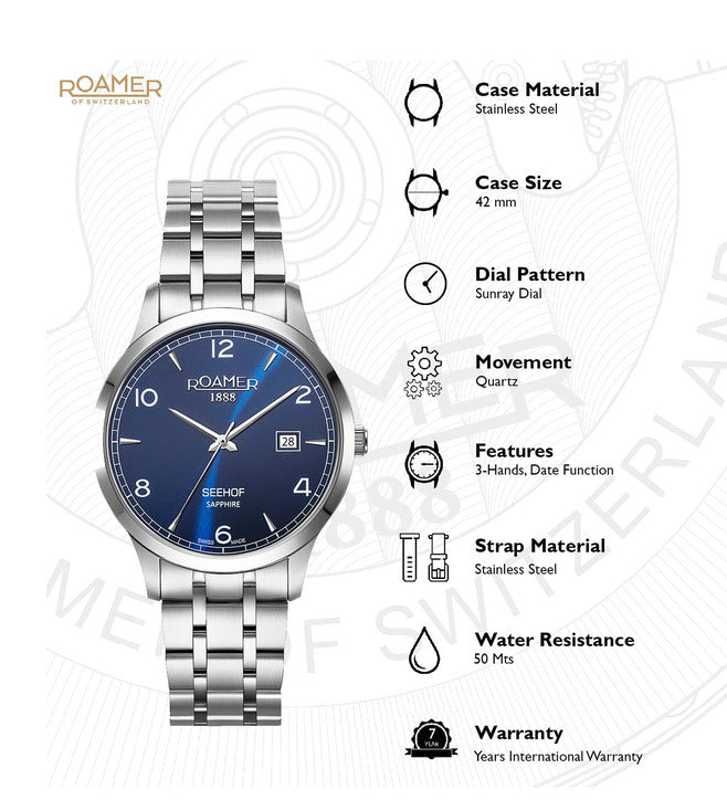 Seehof Men Quartz Blue Dial Analog Stainless Steel Watch 509833 41 44 20