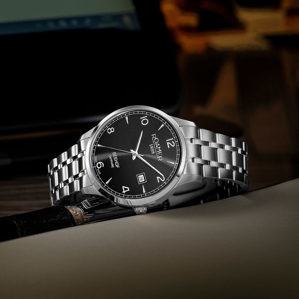 Seehof Men Quartz Black Dial Analog Stainless Steel Watch 509833 41 54 20