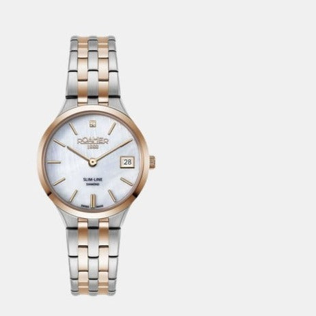 Slim-Line Women Quartz Mother Of Pearl Dial Analog Stainless Steel Watch 864857 49 20 50