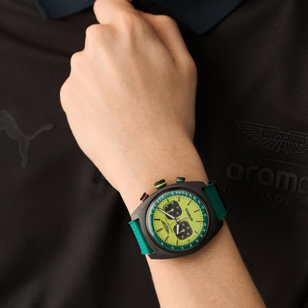 Am Formula 1 Men Quartz Green Dial Analog Rubber Watch MTFD2F60343