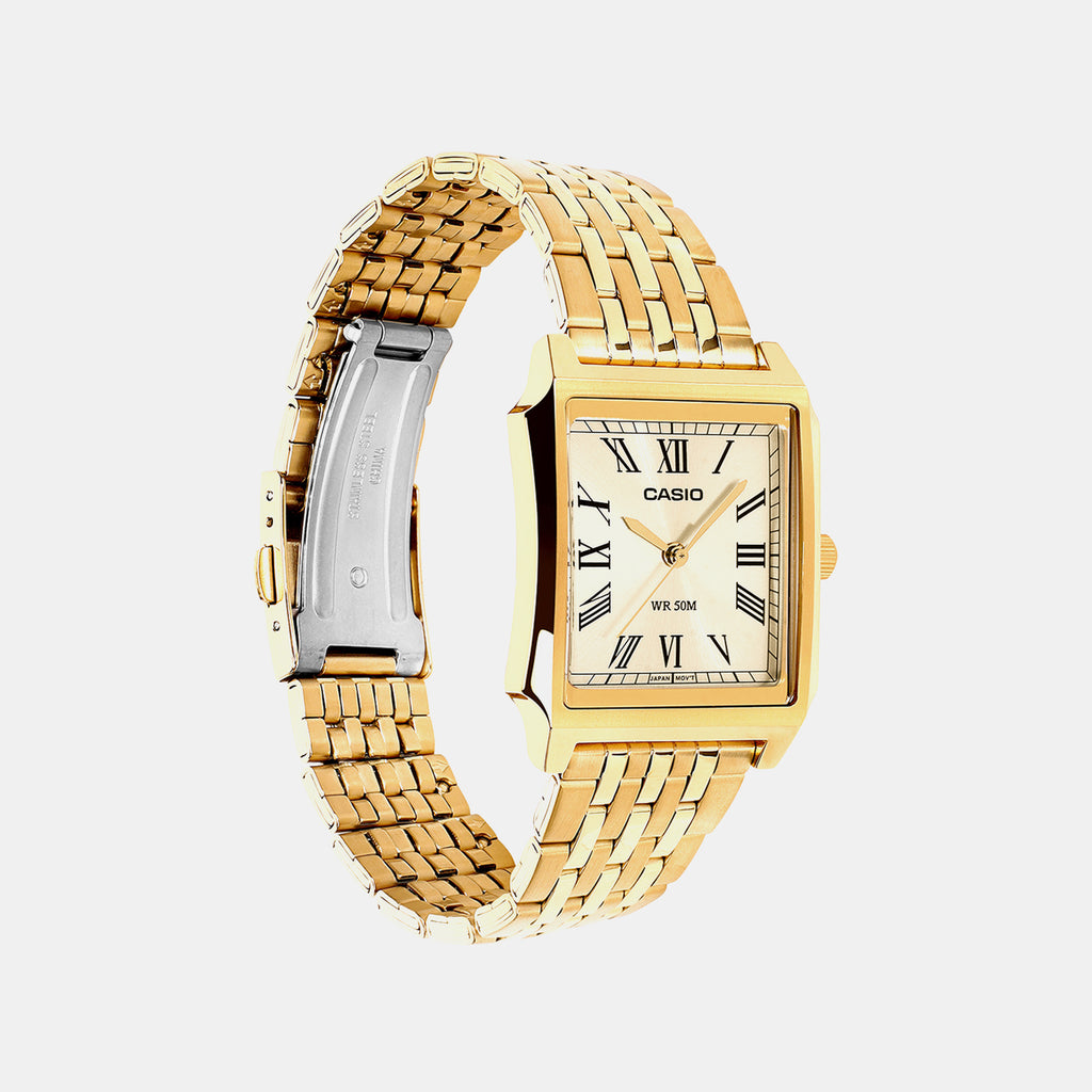 Men Quartz Gold Dial Analog Stainless Steel Watch A2547