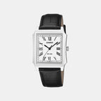 Men Quartz Silver Dial Analog Leather Watch A2546