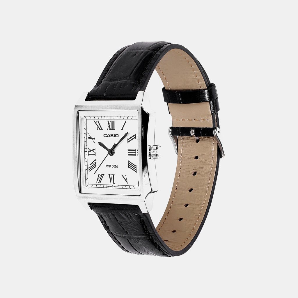 Men Quartz Silver Dial Analog Leather Watch A2546