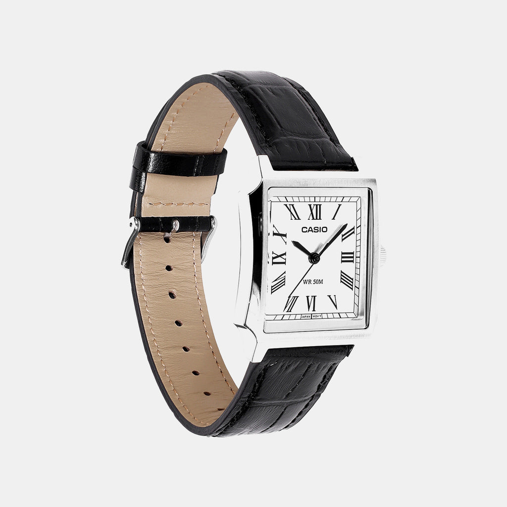 Men Quartz Silver Dial Analog Leather Watch A2546