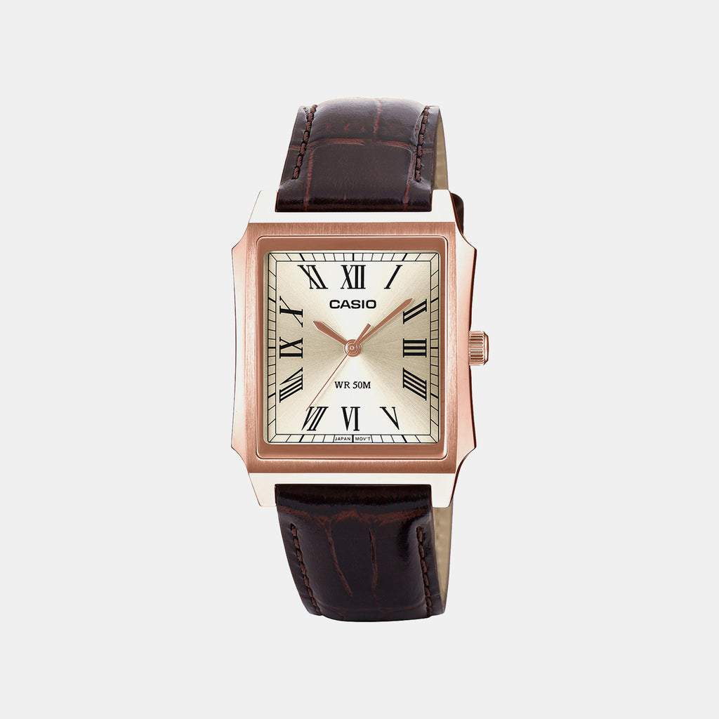 Men Quartz Gold Dial Analog Leather Watch A2549