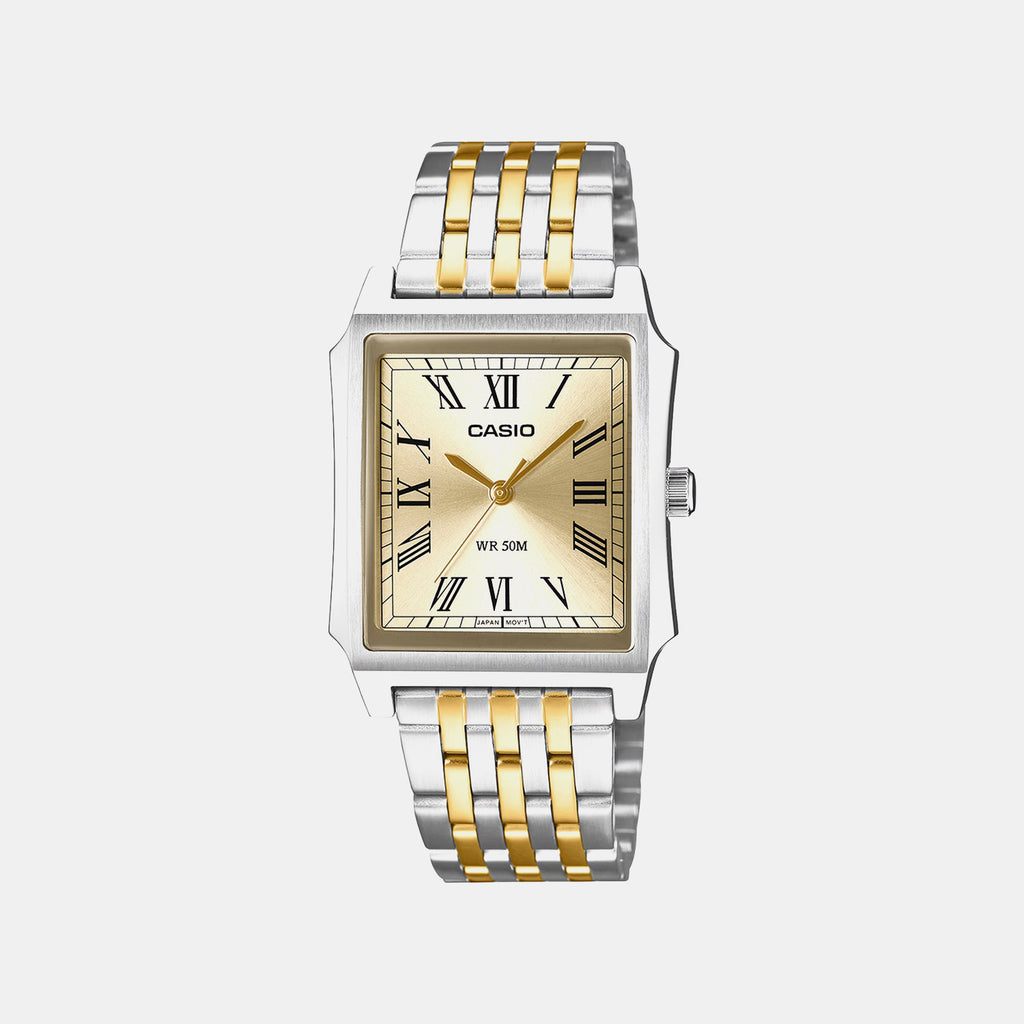 Men Quartz Gold Dial Analog Stainless Steel Watch A2548