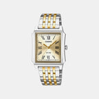 Men Quartz Gold Dial Analog Stainless Steel Watch A2548