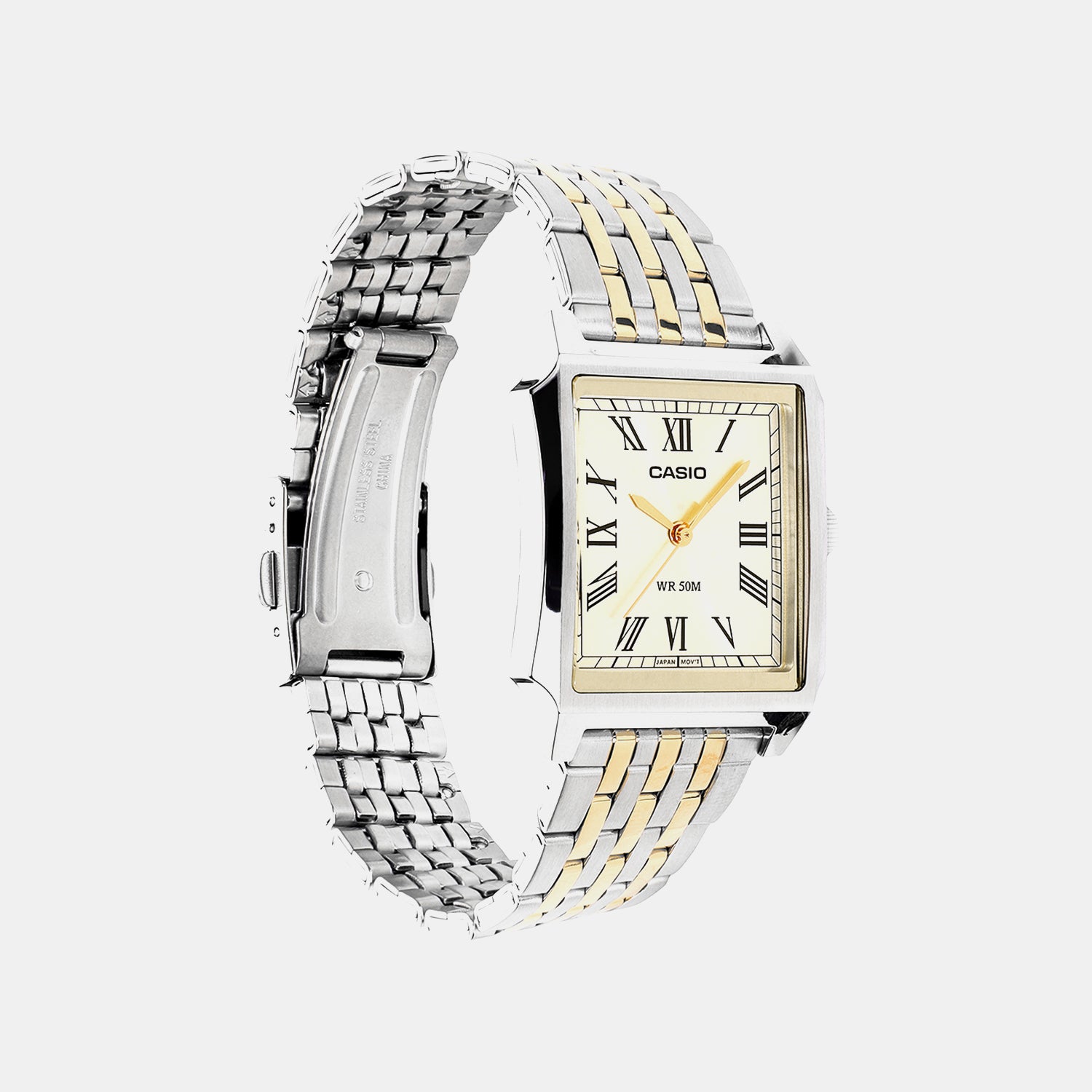 Men Quartz Gold Dial Analog Stainless Steel Watch A2548