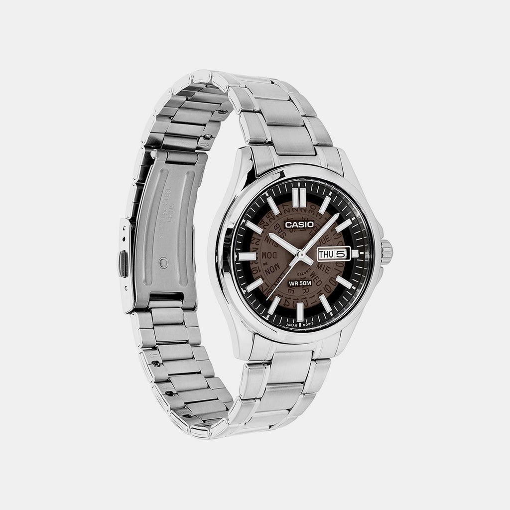 Men Quartz Brown Dial Analog Stainless Steel Watch A2578