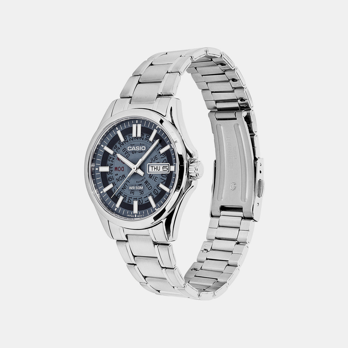 Men Quartz Blue Dial Analog Stainless Steel Watch A2579