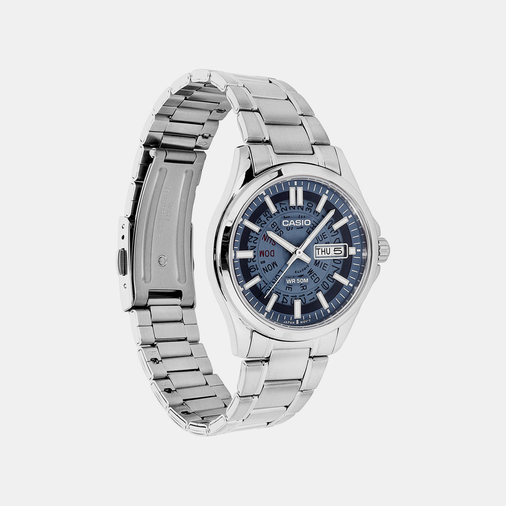 Men Quartz Blue Dial Analog Stainless Steel Watch A2579