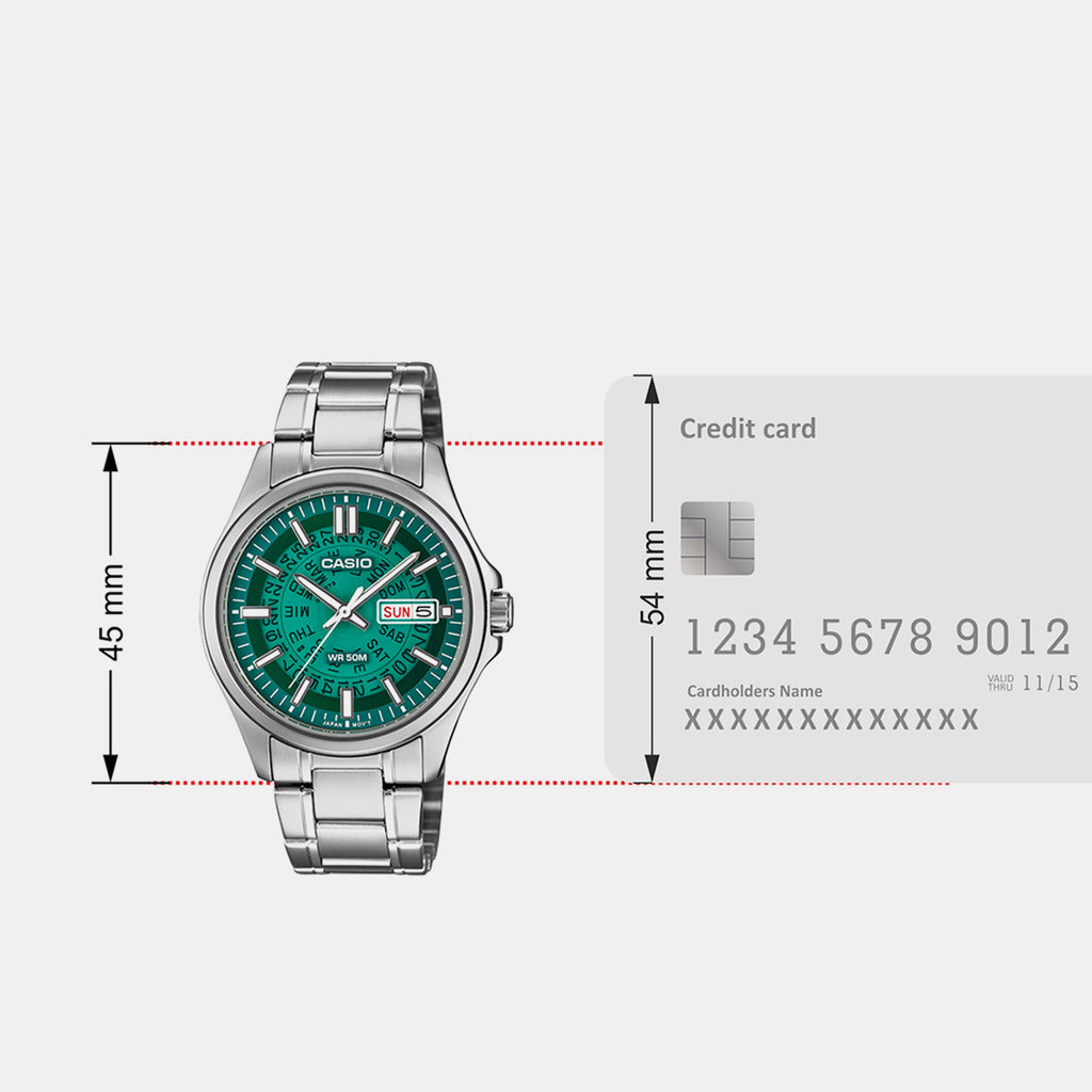 Men Quartz Green Dial Analog Stainless Steel Watch A2581