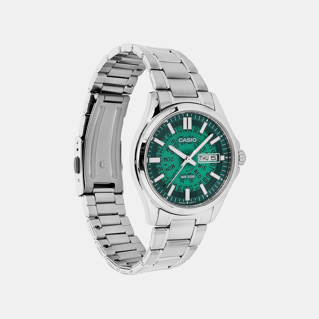 Men Quartz Green Dial Analog Stainless Steel Watch A2581