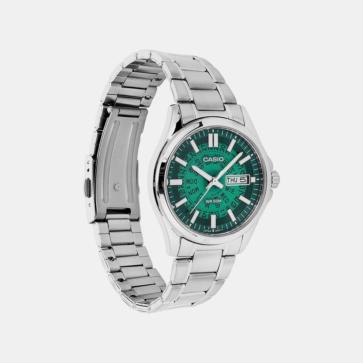 Men Quartz Green Dial Analog Stainless Steel Watch A2581