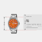 Men Quartz Orange Dial Analog Stainless Steel Watch A2582
