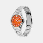 Men Quartz Orange Dial Analog Stainless Steel Watch A2582